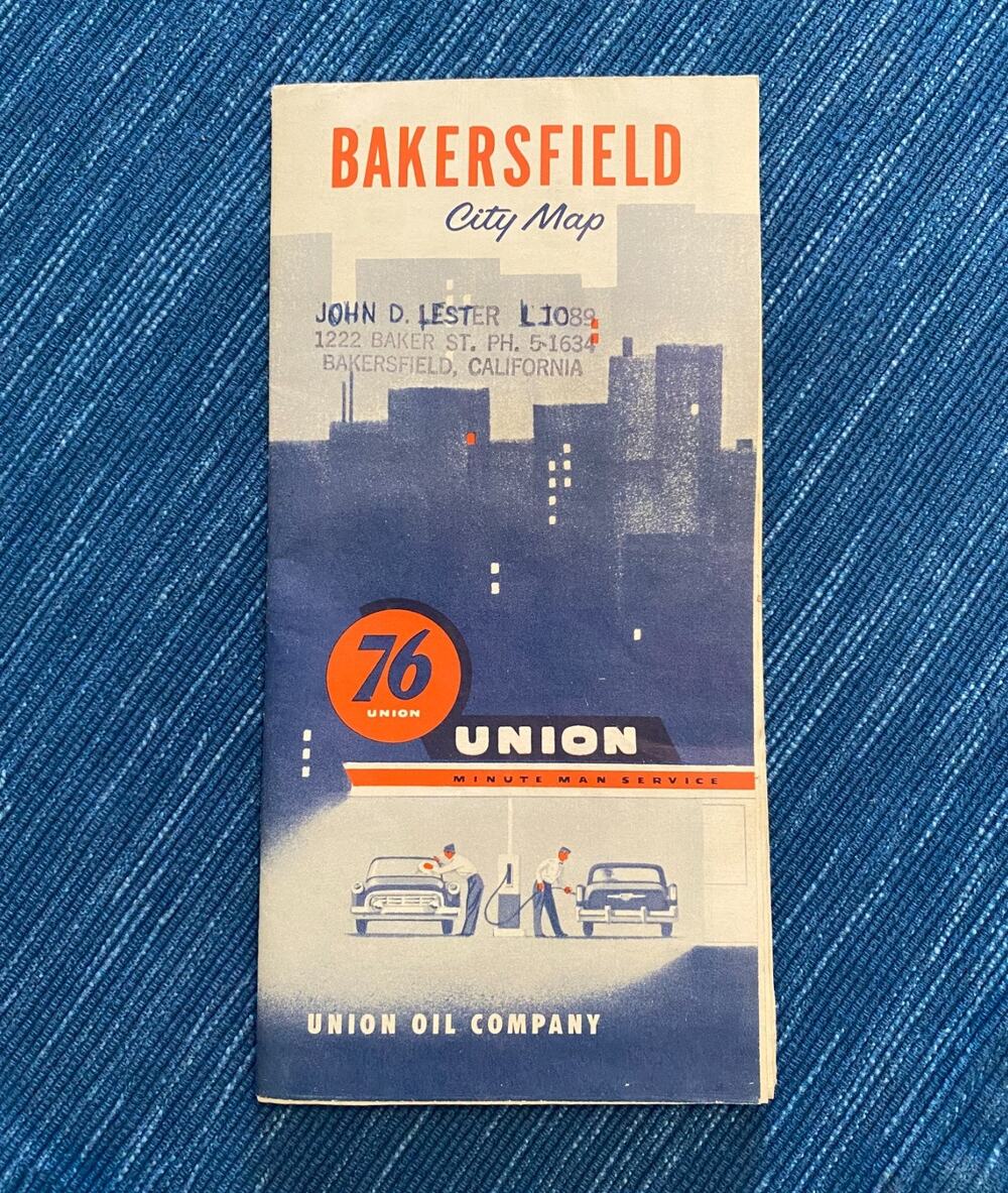 Bakersfield City Road Map California Union 76 Ball Gas Station Oil Company VTG